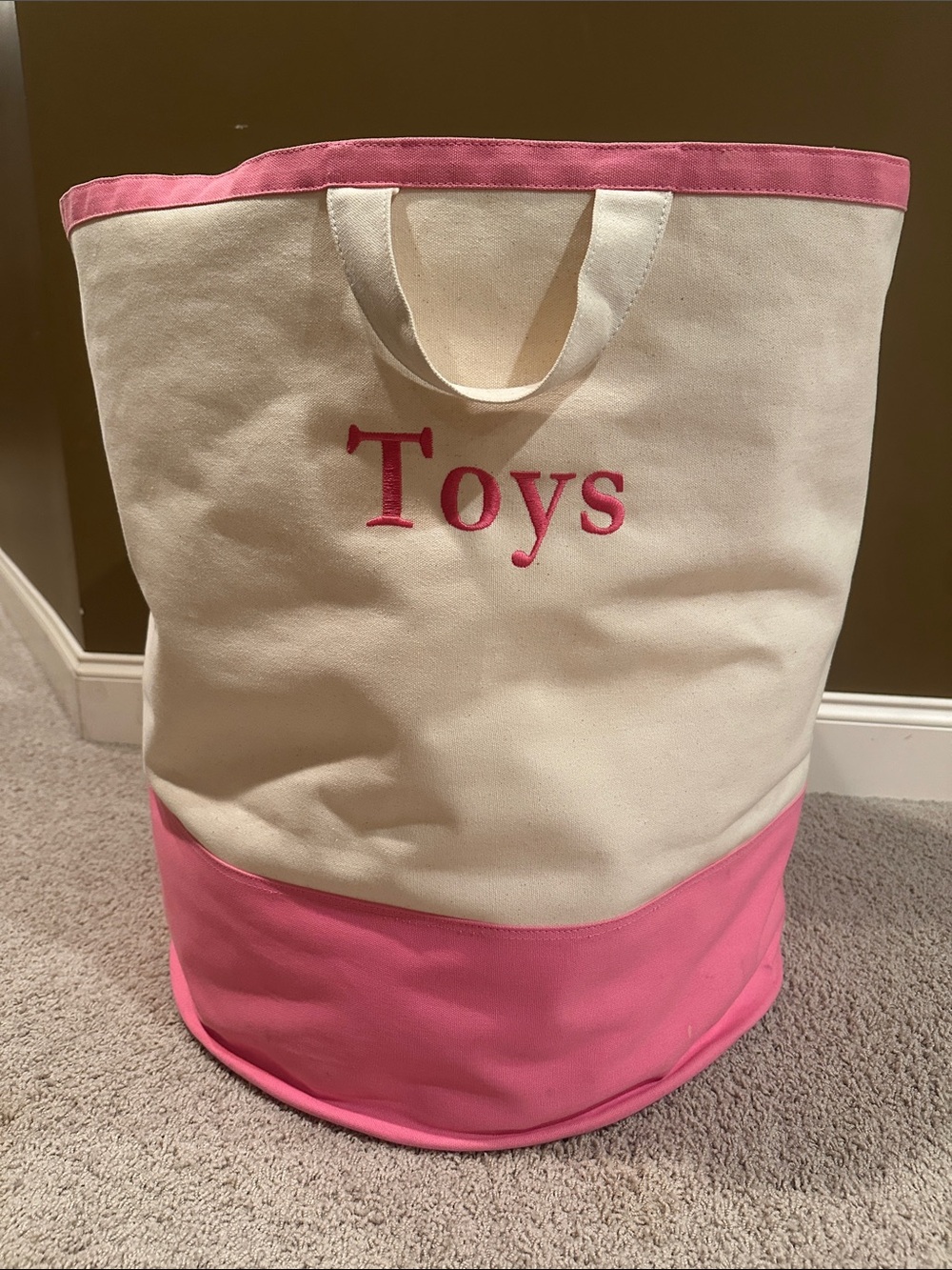 Pottery Barn Kids Pink and White Canvas Storage Hamper